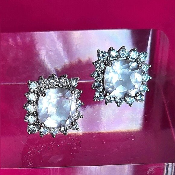 Natural Rose Quartz & CZ 925 Sterling Silver  Earrings - Picture 6 of 9